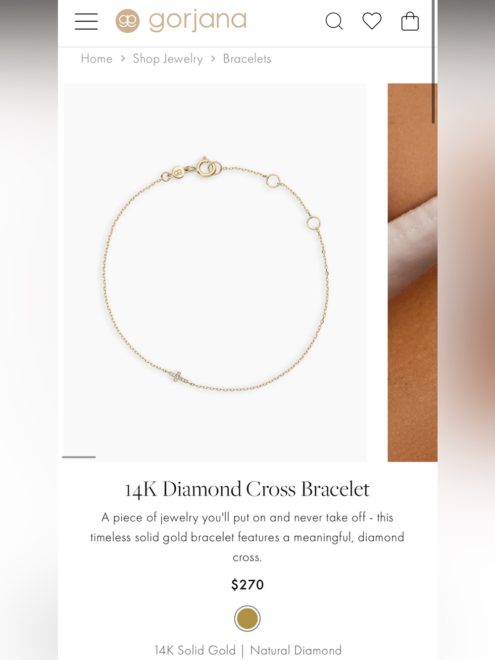 Gorjana 14K Gold Diamond Cross Bracelet